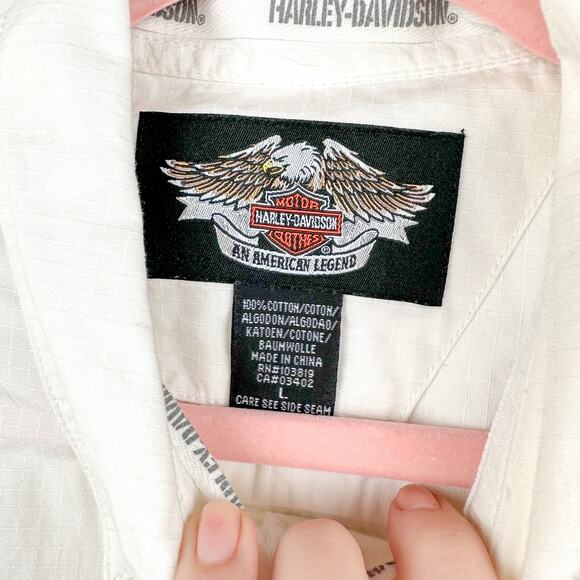 Harley Davidson Racing Stripes Crop Top Harley White Button Down with Tie Front - Picture 4 of 4